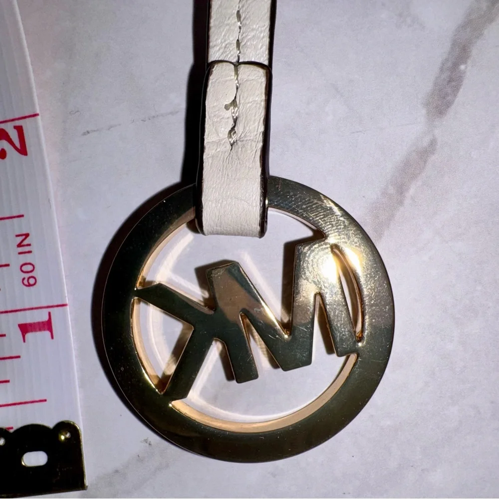 Michael Kors Gold and Cream MK Circle Logo Keyring Hangtag